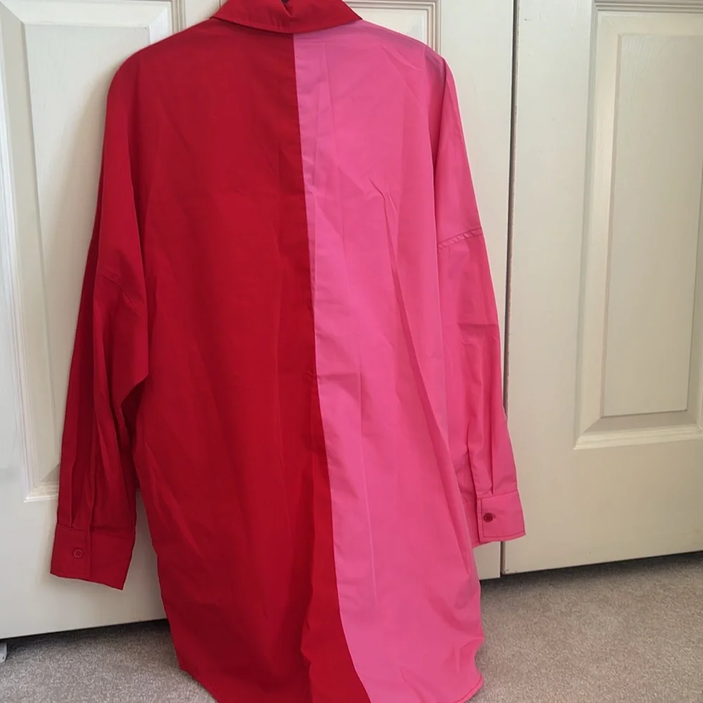 Dressed in LALA Bold Red and Pink Button Down Shirt - Picture 4 of 5